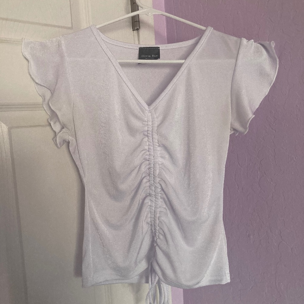 White sheer short sleeved shirt